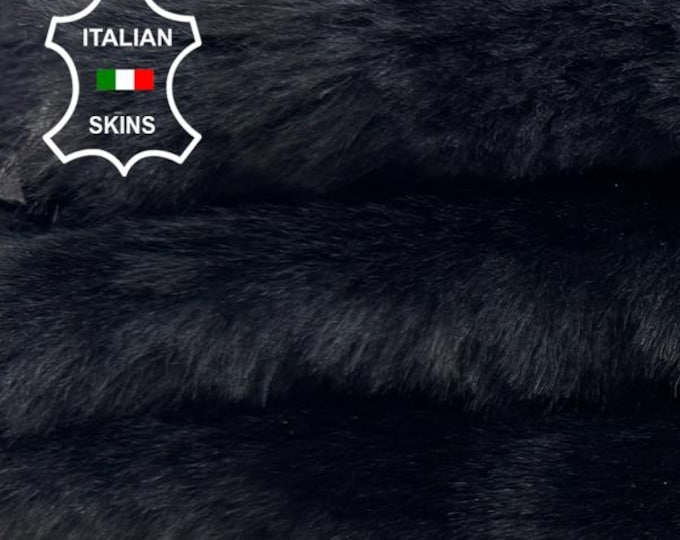 Delivered Duty paid - BLACK Soft Hair On sheepskin Lamb shearling fur hairy sheep Italian leather 18"x29" #C7572