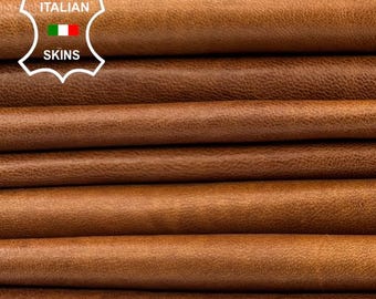 Delivered Duty Paid-BROWN ANTIQUED Vegetable Tan Soft Italian Lamb leather pack 3 skins total 18sqf 0.7mm #C6815