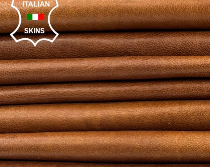 Delivered Duty Paid-BROWN ANTIQUED Vegetable Tan Soft Italian Lamb leather pack 3 skins total 18sqf 0.7mm #C6815