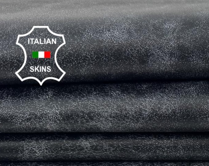 Delivered Duty paid - BLACK Vintage Look Thick Soft Italian Lamb leather pack 2 skins total 10sqf 1.1mm #C7847