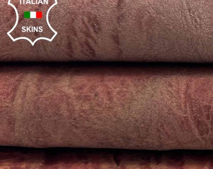 WINE PEARLIZED ROUGH Vegetable Tan Very Vintage Look Thick Italian Goatskin Goat leather hide hides skin skins 7sqf 1.2mm #C3782
