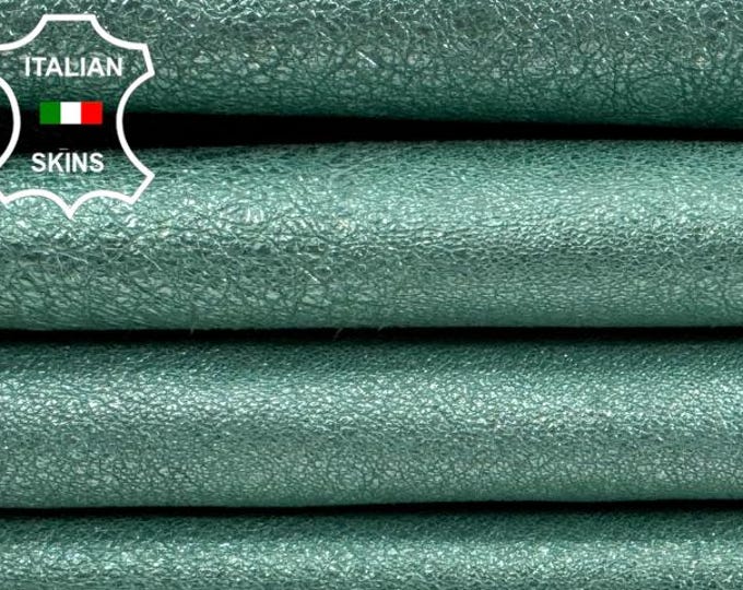 Delivered Duty paid - METALLIC MINT GREEN Washed Rough Vegetable Tan Italian Goat leather pack 2 skins total 8sqf 1.2mm #C7660