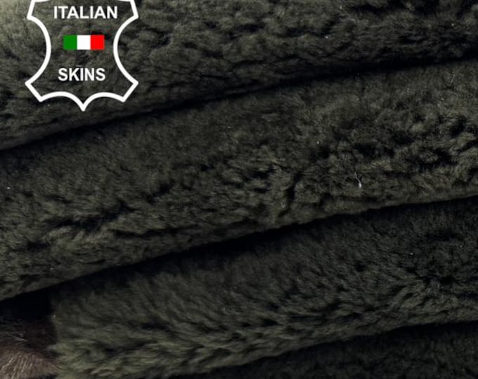 Delivered Duty paid - OLIVE GREEN Hair On sheepskin Lamb shearling fur hairy sheep Italian leather pack 2 skins total 10+sqf 21"x27" #C7579