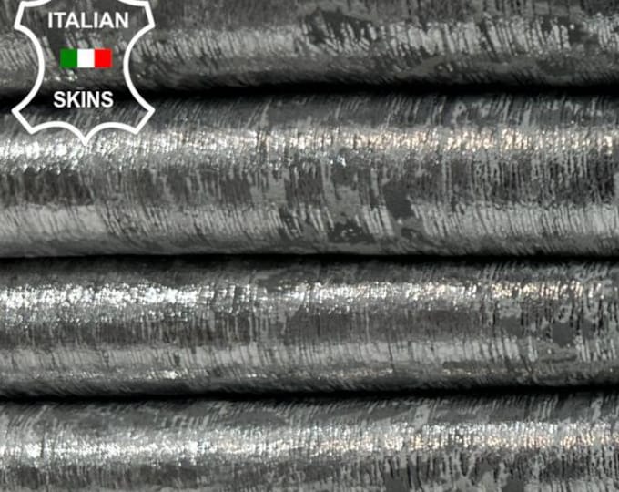 METALLIC SILVER LEOPARD Print On Italian Goatskin Goat leather hide hides skin skins 4+sqf 0.8mm #C5533