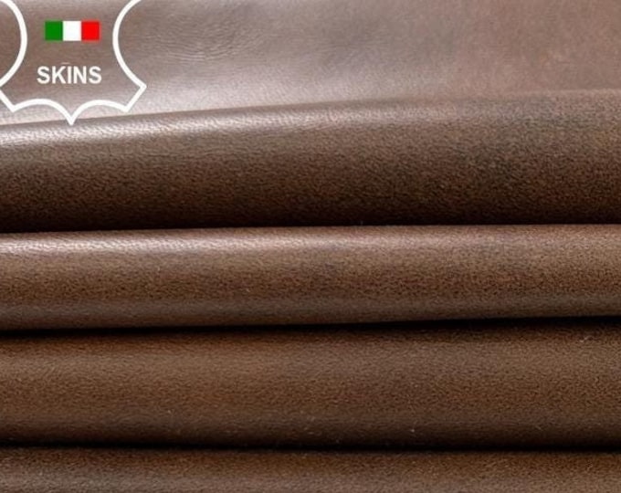 BROWN DISTRESSED Soft Italian Lambskin Sheep Lamb Leather pack 2 skins total 10sqf 0.9mm #C2788