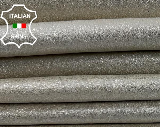 Delivered Duty paid - METALLIC PLATINUM WASHED Rough Thick Italian Goat leather pack 4 skins total 28sqf 1.1mm #C7534