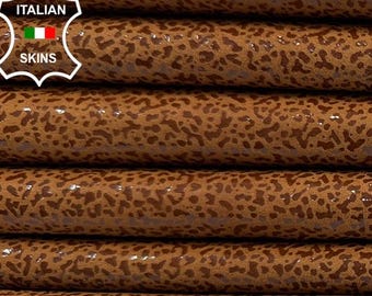 BROWN SHINY PRINTED Soft Italian Lambskin Sheep Lamb leather pack 2 hides skins total 12sqf 0.7mm #C3787