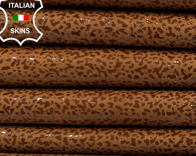 BROWN SHINY PRINTED Soft Italian Lambskin Sheep Lamb leather pack 2 hides skins total 12sqf 0.7mm #C3787