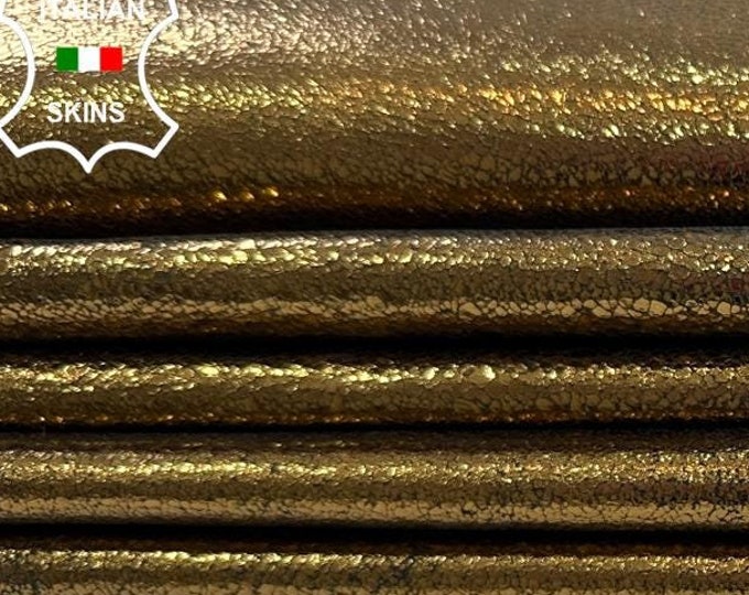 METALLIC BRONZE CRACKLED Antiqued Look Soft Italian Lambskin Sheep Lamb Leather pack 3 hides skins total 18+sqf 0.7mm #C3086