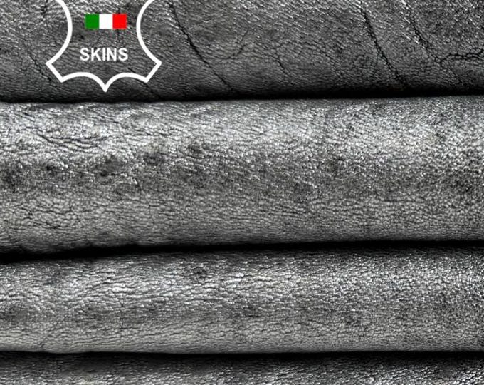METALLIC SILVER ANTIQUED Washed Thick Soft Italian Lambskin Sheep Lamb leather hide hides skin skins 5+sqf 1.2mm #C6079