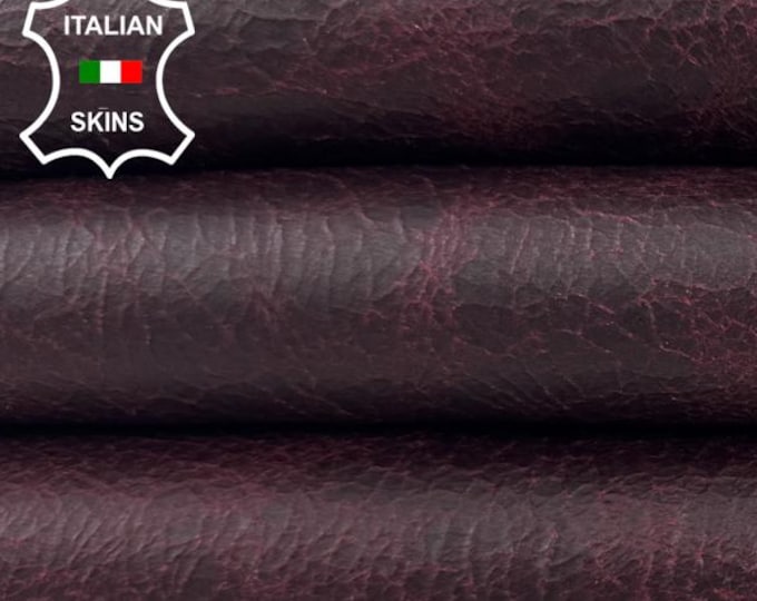 WINE ANTIQUED CRINKLED Vegetable Tan Vintage Look Thick Italian Lamb leather skin 6sqf 1.2mm #C7263