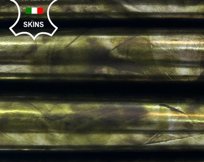METALLIC OLIVE GREEN Distressed Strong Italian Calfskin Calf Cow leather pack 2 hides skins total 12sqf 0.8mm #C5756
