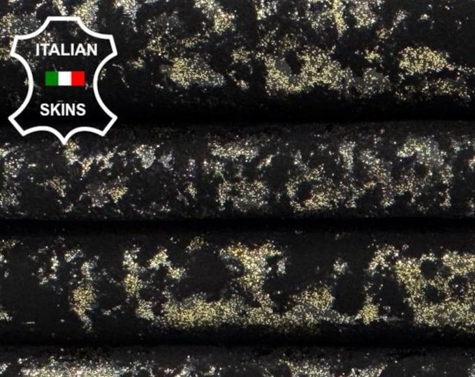 Delivered Duty paid - METALLIC BRONZE GLITTER Distressed On Black Strong Italian Calf Leather pack 2 skins total 10+sqf 1.0mm #C7560