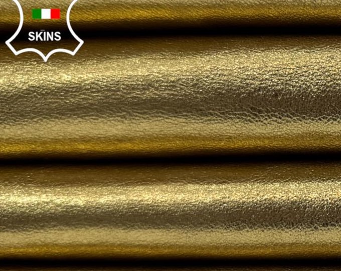 METALLIC GOLD GRAINY Soft Italian Lambskin Sheep Lamb leather hide hides skin skins 8sqf 0.9mm #C6496