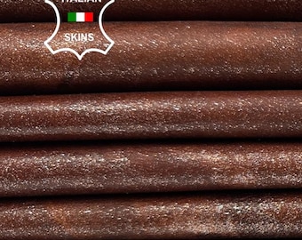 Delivered Duty Paid-COGNAC BROWN DISTRESSED Shimmer Pearlized Print Italian Goat leather pack 9 skins total 36sqf 0.9mm #C4141