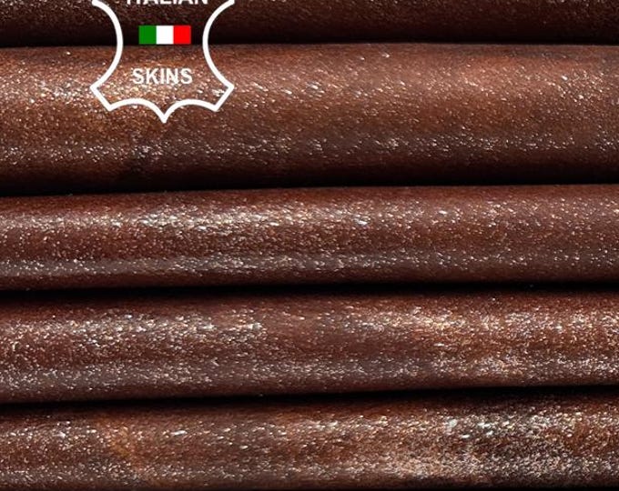 COGNAC BROWN DISTRESSED Shimmer Pearlized Print Italian Goatskin Goat leather pack 9 hides skins total 36sqf 0.9mm #C4141