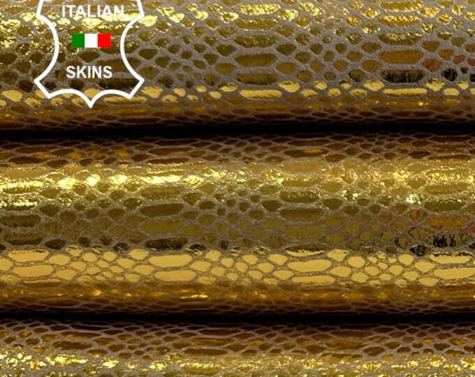 METALLIC GOLD REPTILE Print On Thick Italian Goatskin Goat leather hide hides skin skins 7sqf 1.1mm #C4220