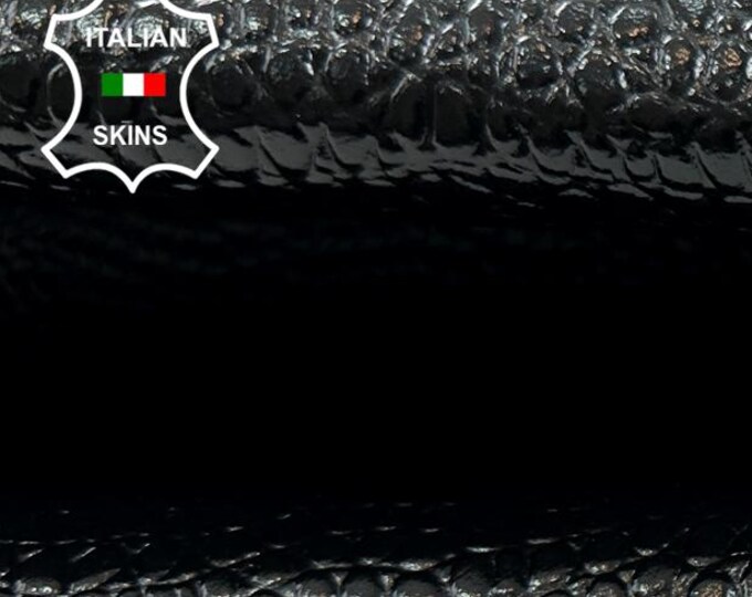 BLACK SHINY REPTILE Embossed On Strong Italian Goatskin Goat leather hide hides skin skins 6+sqf 1.0mm #C4619