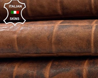 BROWN ANTIQUED TEXTURED Vegetable Tan Vintage Look Thick Italian Goatskin Goat leather hide hides skin skins 7sqf 1.7mm #C3781