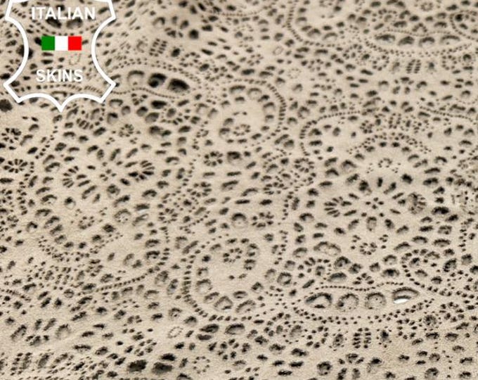 BEIGE SUEDE PAISLEY Textured Laser Engraved Soft Italian Lambskin Sheep Lamb leather pack 10 hides skins total 40+sqf 0.8mm #C5038