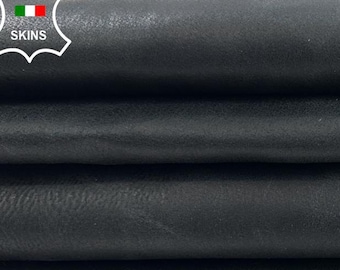 ANTHRACITE BLACK Vintage Look Soft Italian Backed STRETCH Lambskin Lamb Sheep Leather pack 2 hides skins total 10sqf 0.9mm #C2874