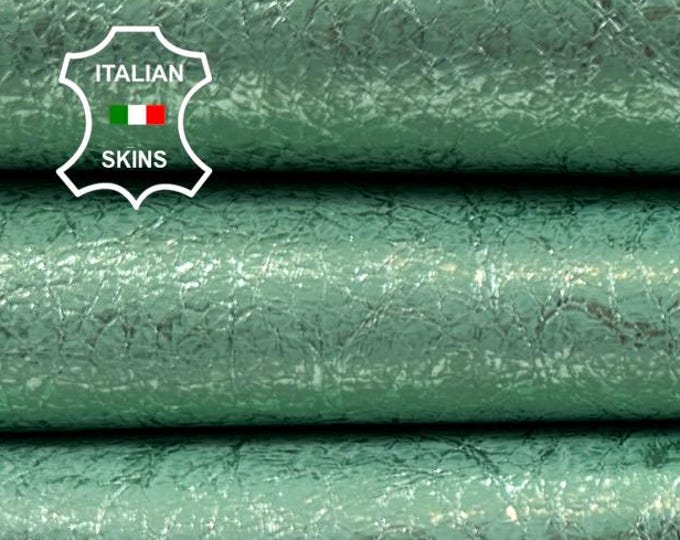 METALLIC MINT GREEN Vintage Look Crinkled Italian Goatskin Goat Leather hide hides skin skins 7sqf 0.9mm #C5822
