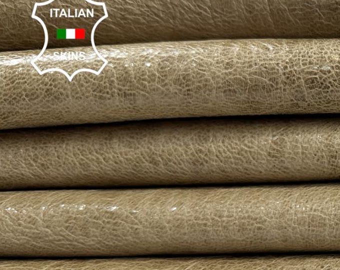 LIGHT CAMEL SHINY Crinkled Vintage Look Italian Goatskin Goat leather pack 3 hides skins total 20sqf 1.0mm #C4190