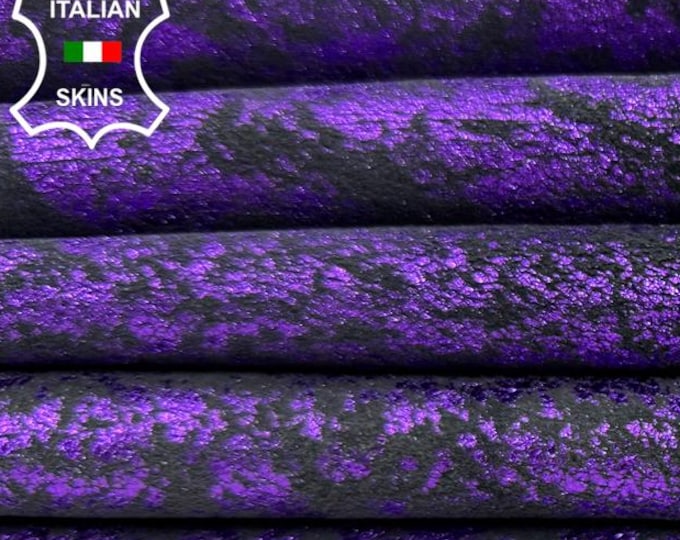 Delivered Duty Paid-METALLIC PURPLE VINTAGE Thick Soft Italian Lamb leather pack 2 skins total 14sqf 1.2mm #C6803