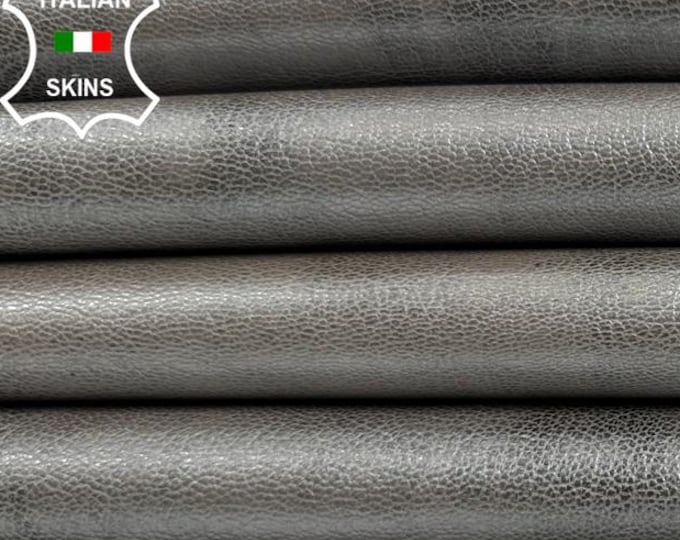 METALLIC SILVER PEARLIZED Distressed On Beige Vegetable Tan Italian Goatskin Goat Leather pack 5 hides skins total 17+sqf 1.0mm #C4853