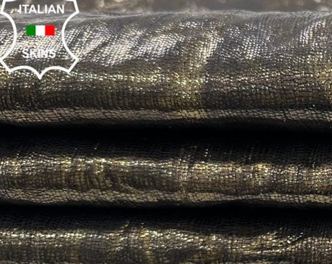 METALLIC BRONZE Wrinkled Antiqued Lizard Reptile Print On Italian Goatskin Goat Leather pack 2 hides skins total 11sqf 0.9mm #C2566