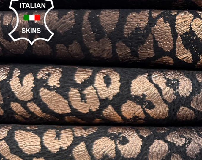 Delivered Duty Paid-METALLIC ROSE GOLD Antiqued Leopard Print On Italian Calf leather pack 2 skins total 14sqf 0.7mm #C6674