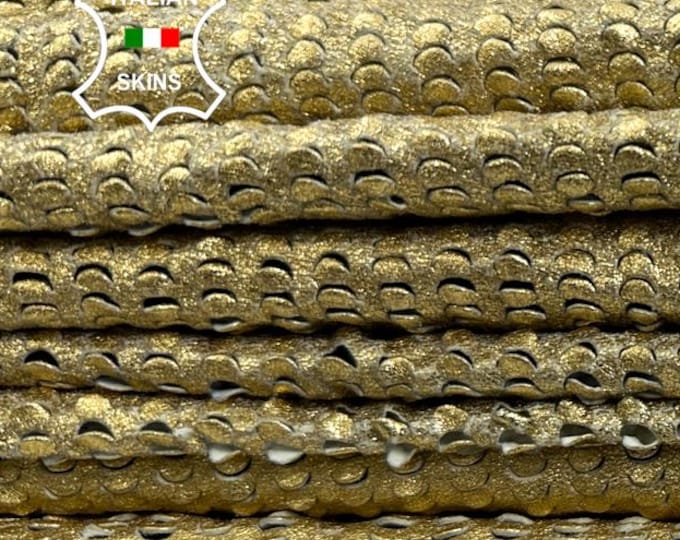 METALLIC GOLD WASHED Perforated Vintage Look Soft Italian Lambskin Sheep leather pack 5 hides total 25+sqf 0.7mm #C5251