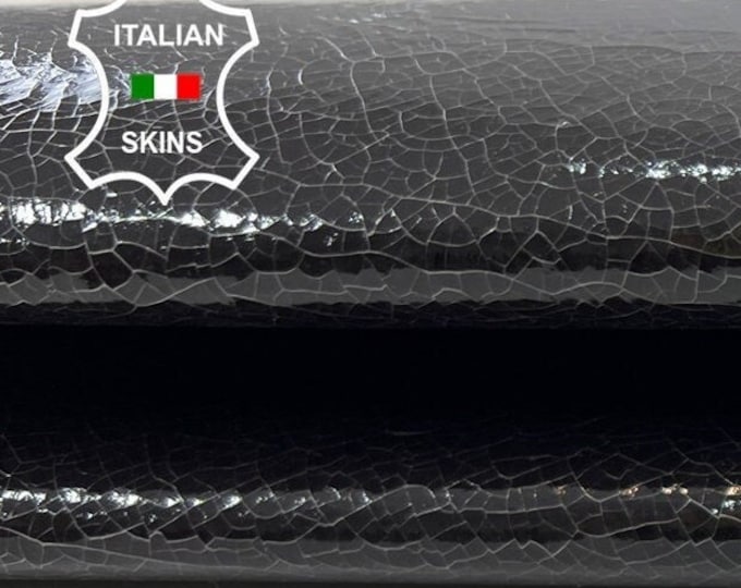 ESPRESSO DARK BROWN Patent Cracked Shiny Glossy Thick Strong Italian Goatskin Goat Leather hide hides skin skins 5sqf 1.1mm #C587