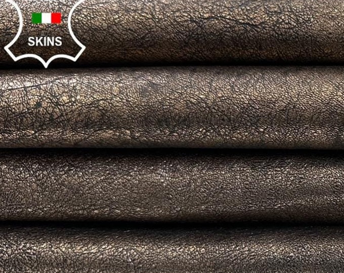 METALLIC ROSE GOLD Antiqued Distressed Vintage Look Rough Thick Italian Lambskin Sheep Lamb Leather pack 2 hides  total 12sqf 1.1mm #C2782