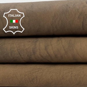 CAMEL BROWN Distressed Coated Vegetable Tan Vintage Look Thick Soft Italian Goatskin Goat Leather hide hides skin skins 5sqf 1.3mm #C1282
