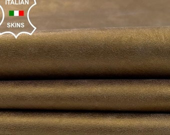 BRONZE PEARLIZED VINTAGE Look Thin Soft Italian Lambskin Sheep Lamb Leather pack 2 hides skins total 10sqf 0.6mm #C2699
