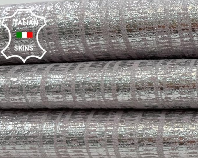 METALLIC SILVER TEXTURED Print On Nude  Vintage Look Soft Italian Goatskin Goat Leather hide hides skin skins 4sqf 0.9mm #C1238
