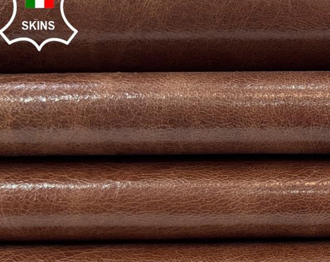 BROWN CRACKED Waxy Shiny Vintage Look Soft Italian Goatskin Goat Leather pack 2 hides skins total 14sqf 0.7mm #C1302