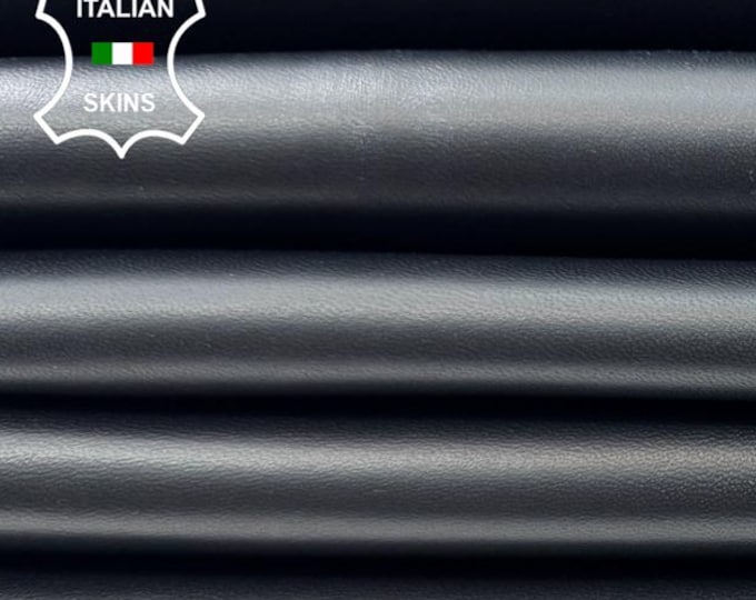 JET BLACK Thick Soft Italian Lambskin Sheep Lamb leather pack 2 hides skins total 18+sqf 1.2mm #C6289