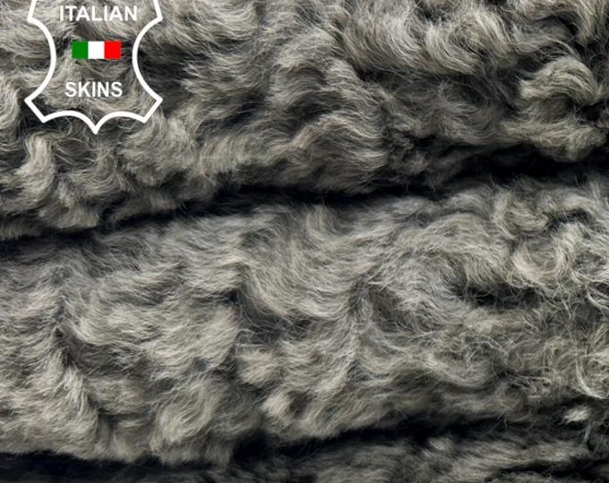GREY DISTRESSED Hair On Soft sheepskin Lamb shearling fur hairy sheep Italian leather 16"x25" 3+sqf #C4791