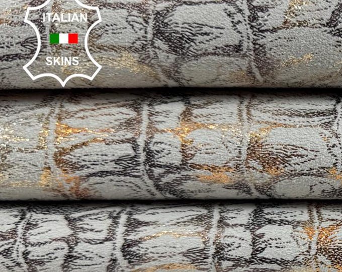 CROCODILE PRINT PEARLISED On Grey Thick Italian Calfskin Calf Cow Leather hide hides skin skins 6+sqf 1.3mm #C6395