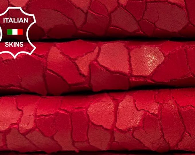 RED DRY MUD Cracked Vegetable Tan Italian Lamb leather pack 2 skins total 8+sqf 0.8mm #C7304