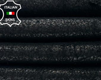 Black VERY VINTAGE LOOK double face Semi Shiny Thick Soft Italian Lambskin Sheep Lamb leather pack 2 hides skins total 12+sqf 1.3mm #C4171