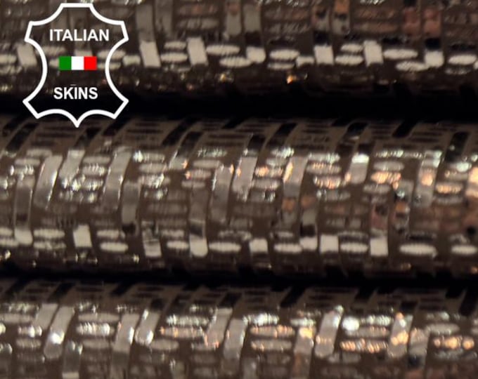 METALLIC PLATINUM TEXTURED Print On Brown Soft Italian Lambskin Sheep Lamb leather hide hides skin skins 4sqf 0.8mm #C6502