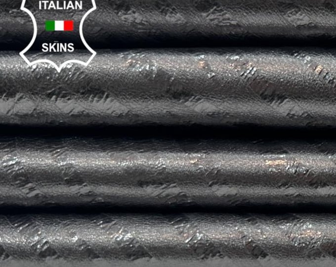 METALLIC LEAD ZEBRA Print On Crinkled Soft Italian Lambskin Sheep Lamb leather hide hides skin skins 7+sqf 0.7mm #C5765