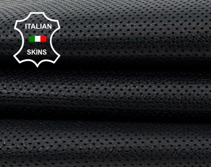 Delivered Duty paid - BLACK PINHOLES PERFORATED Soft Italian Lamb leather skin 3+sqf 0.7mm #Z15