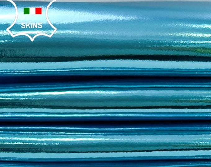 METALLIC TURQUOISE BLUE Thin Soft Italian Lambskin Sheep Lamb Leather pack 2 hides skins total 10+sqf 0.6mm #C2429