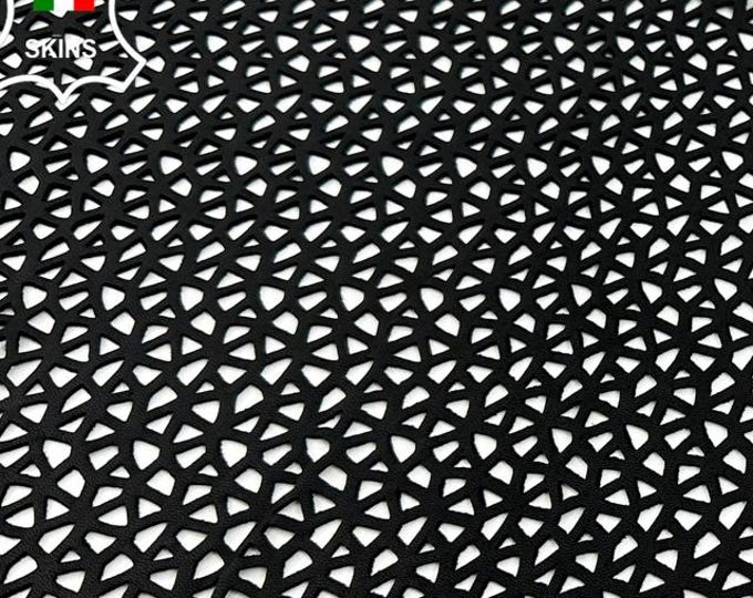BLACK ARABESQUE TEXTURED Perforated Soft Italian Lambskin Sheep Lamb leather hide hides skin skins 5sqf 1.0mm #C5141