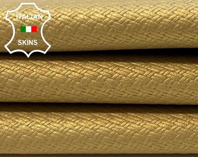 PEARLIZED GOLD WOVEN Textured Print Embossed On Italian Goatskin Goat Leather hide hides skin skins 4+sqf 0.9mm #C72