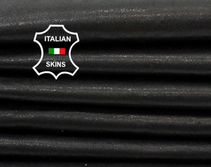 Delivered Duty paid - WASHED BLACK Vegetable Tan Thick Soft Italian Lamb leather pack 2 skins total 14sqf 1.3mm #Z67